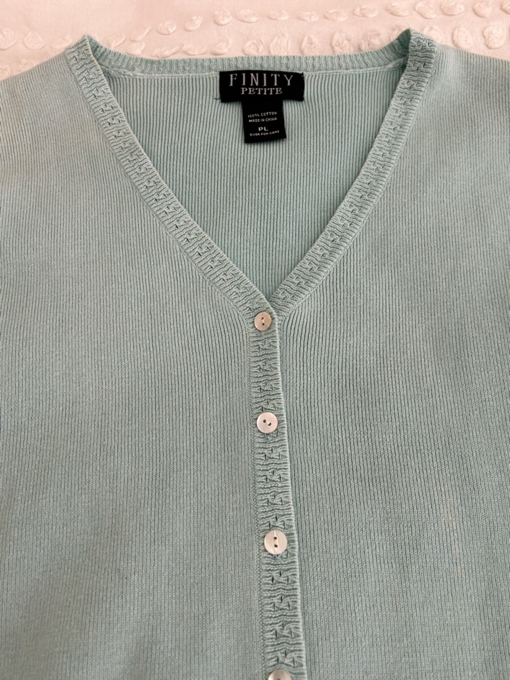 Finity 2 Pc Twinset Cardigan & Sleeveless Top 100% Cotton Knit Mint Green Sz PL - Picture 7 of 16